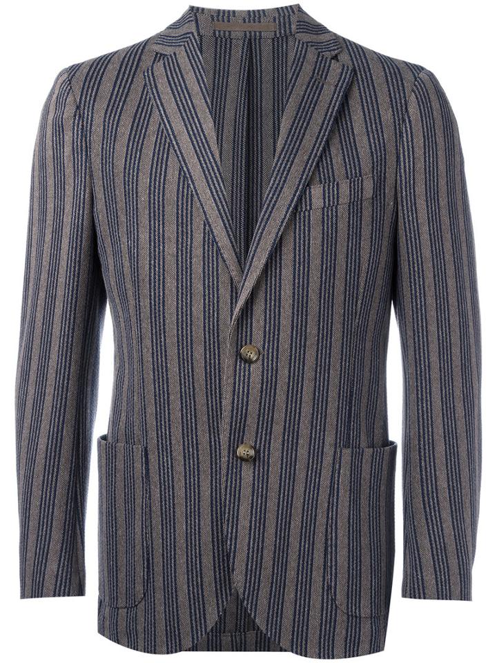 Eleventy Woven Stripe Blazer, Men's, Size: 46, Brown, Cotton/acetate/polybutylene Terephthalate (pbt)