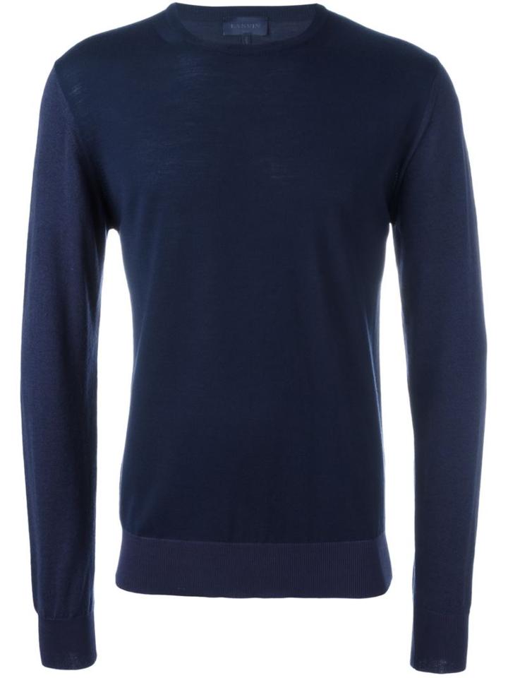 Lanvin Crew Neck Jumper, Men's, Size: Medium, Blue, Wool