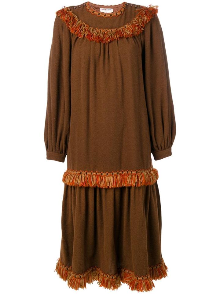 Yves Saint Laurent Vintage 1980's Fringed Boho Dress - Brown