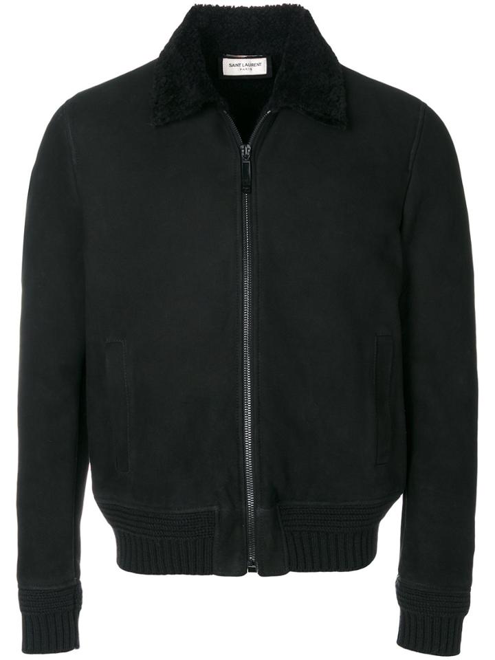 Saint Laurent Shearling Collar Aviator Jacket - Black