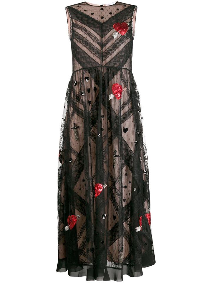 Red Valentino Heart Embroidered Midi Dress - Black