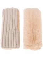 Yves Salomon Ribbed Fingerless Gloves, Women's, Nude/neutrals, Rabbit Fur/cashmere/wool