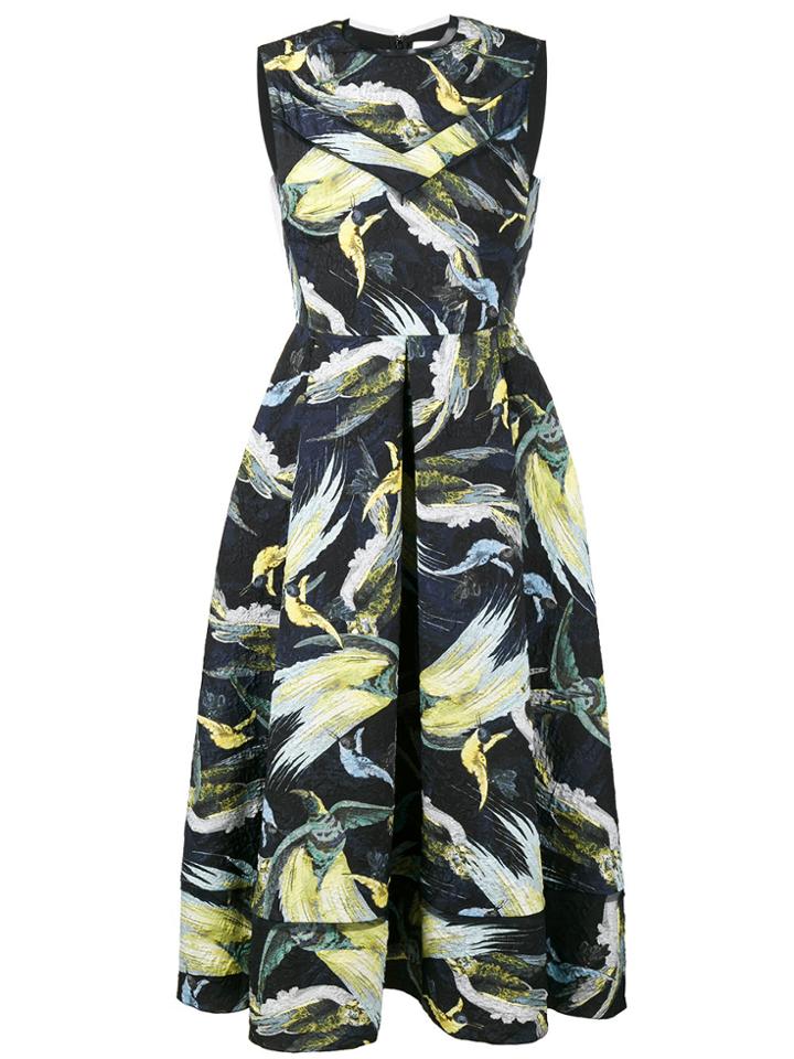 Erdem Alana Night Bird Print Dress - Black
