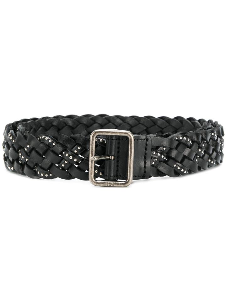 Saint Laurent Microstud Braided Belt - Black