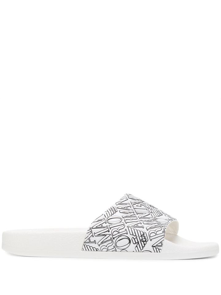 Emporio Armani Logo Printed Sliders - White