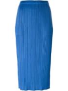 Pleats Please By Issey Miyake Pleated Midi Pencil Skirt, Women's, Size: 4, Blue, Polyester