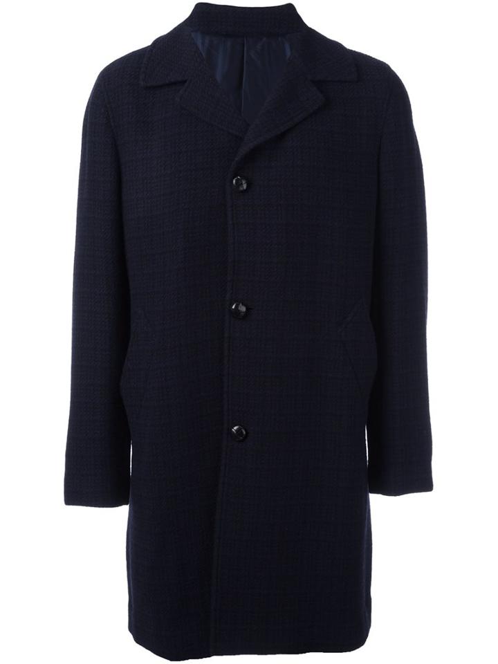 Mp Massimo Piombo Buttoned Single Breasted Coat, Men's, Size: 48, Blue, Wool/cotton/cupro
