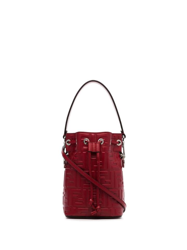 Fendi Red Mon Tresor Mini Drawstring Leather Bucket Bag