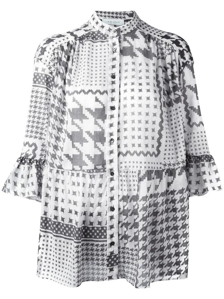Iro Houndstooth Print Shirt, Women's, Size: Small, White, Cotton