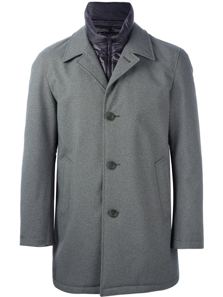 Herno Single Breasted Coat, Men's, Size: 54, Grey, Polyester/polyurethane/polyamide