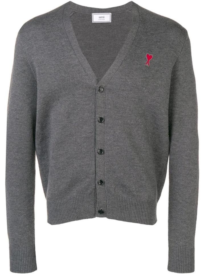 Ami Alexandre Mattiussi Cardigan Ami De Coeur Patch - Grey