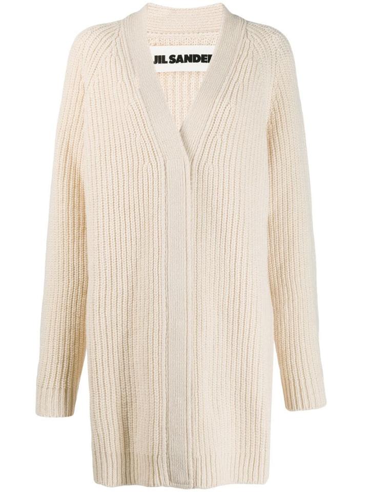 Jil Sander V-neck Chunky Knit Cardi-coat - White
