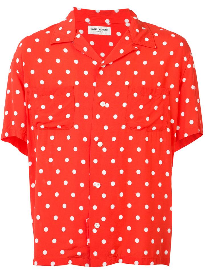 Saint Laurent Polka Dot Patterned Shirt, Men's, Size: 39, Red, Silk