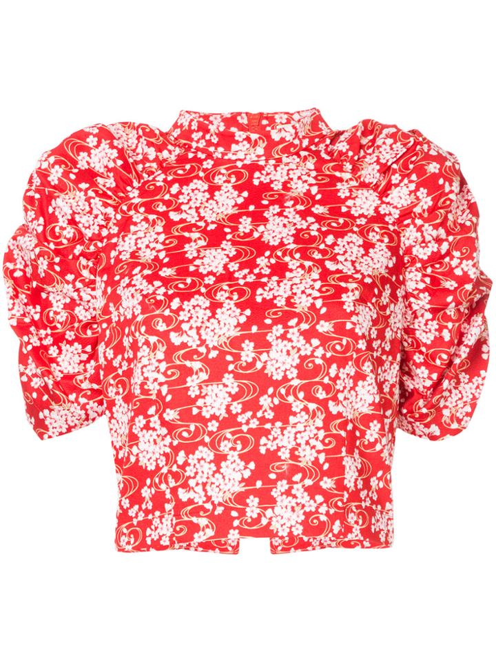 Shushu/tong Floral Print Balloon Sleeve Top - Red