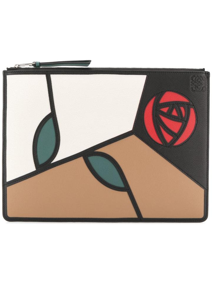 Loewe Rose Flat Pouch Bag - Black