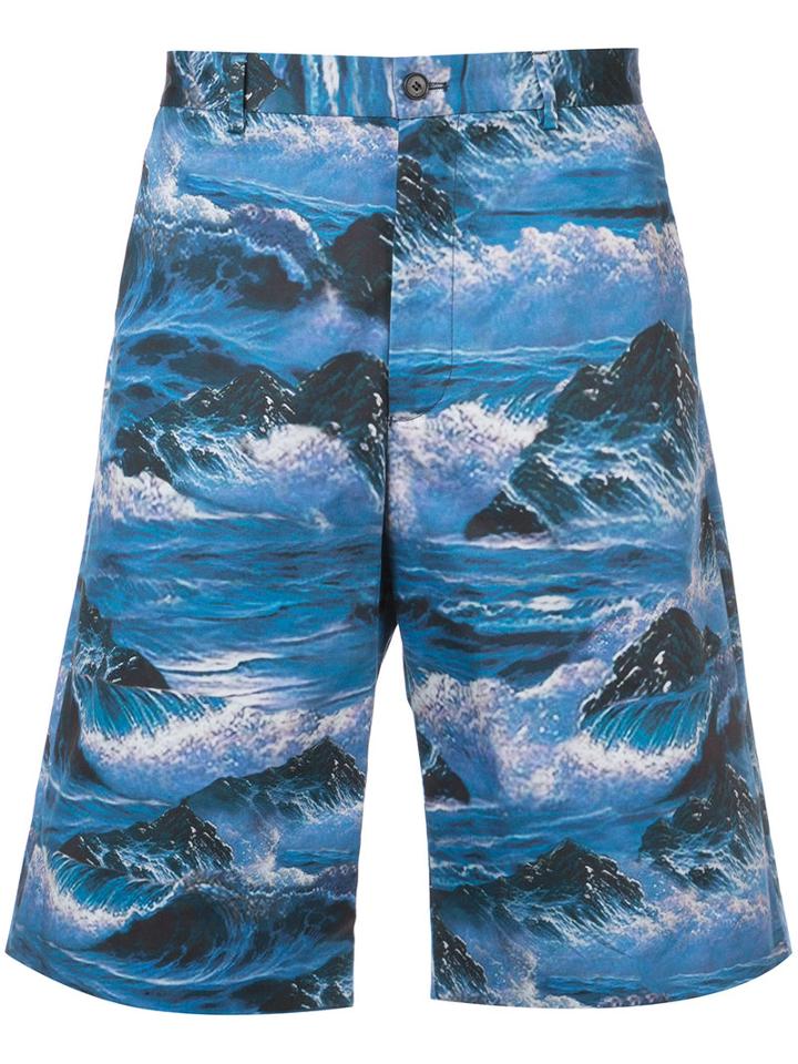 Givenchy - Waves Print Bermuda Shorts - Men - Cotton - 46, Blue, Cotton
