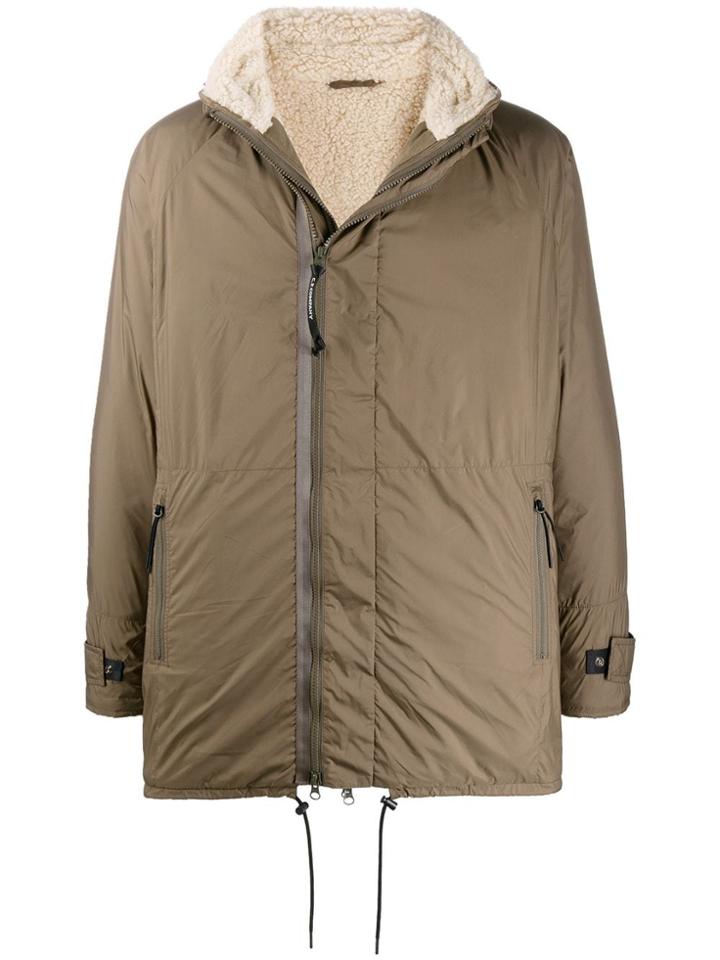 Cp Company Shearling Lining Hooded Coat - Green