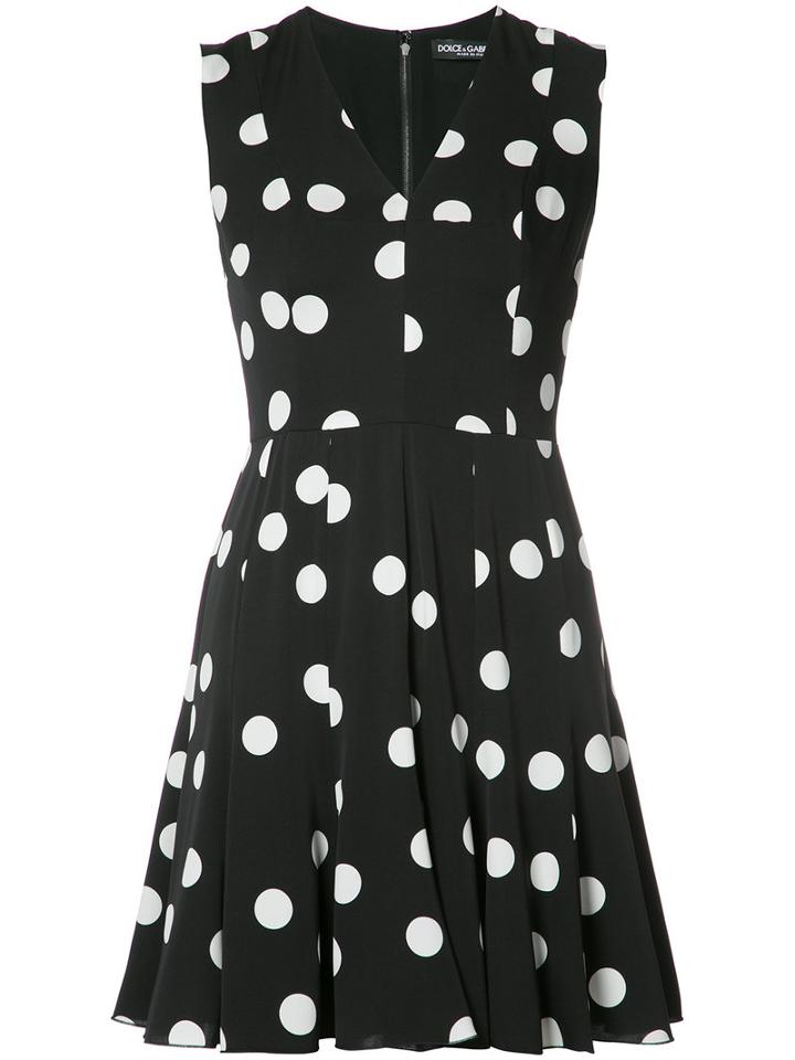 Dolce & Gabbana Polka Dot Mini Dress, Women's, Size: 40, Black, Silk/polyamide/cotton