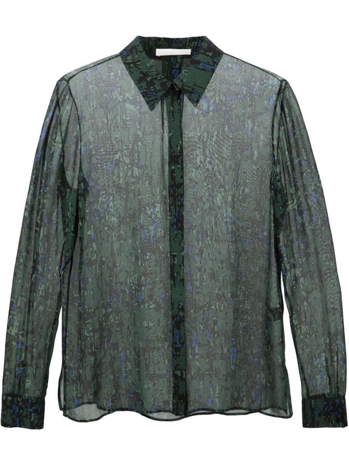 Jason Wu Sheer Printed Shirt, Women's, Size: 4, Green, Silk