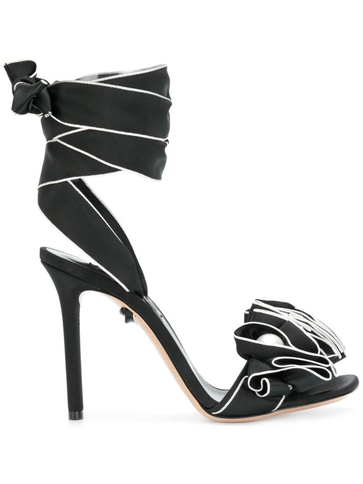 Casadei Ruffle Pearl Stiletto Sandals - Black