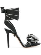 Casadei Ruffle Pearl Stiletto Sandals - Black