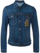 Dolce & Gabbana Embroidered Patch Denim Jacket, Men's, Size: 50, Blue, Cotton/spandex/elastane