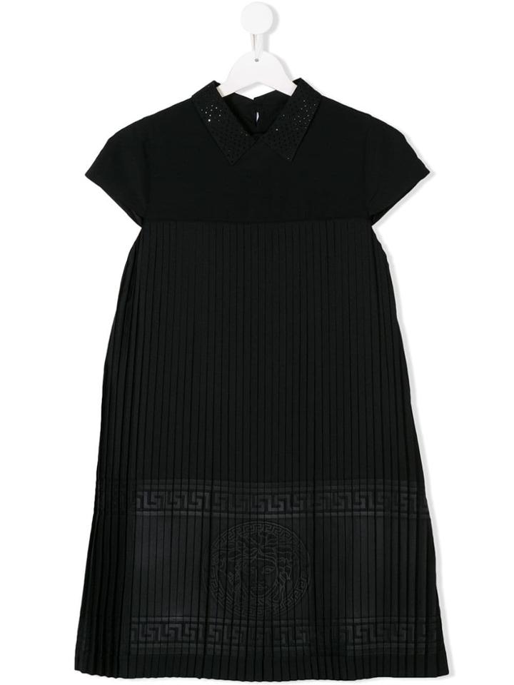 Young Versace Teen Medusa Pleated Dress - Black