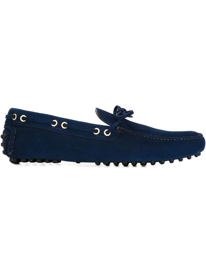 Car Shoe Bow Detail Driving Shoes, Men's, Size: 8.5, Blue, Suede/rubber