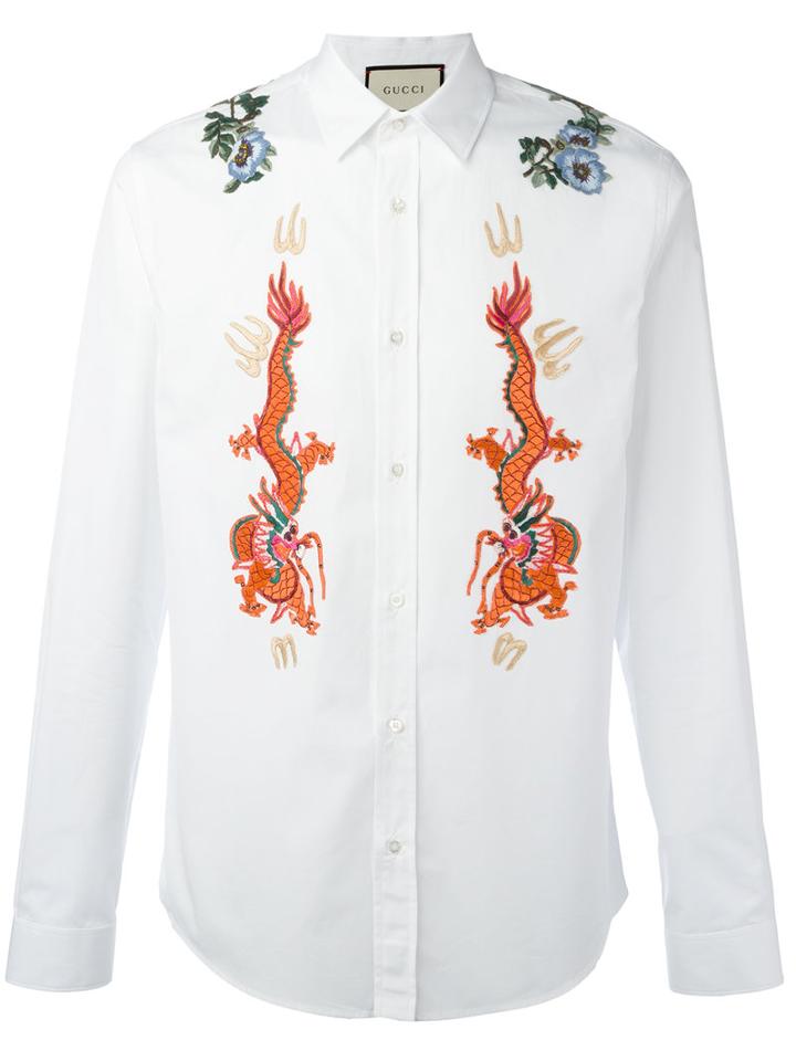 Gucci Duke Embroidered Shirt, Men's, Size: 41, White, Cotton/polyester/polyamide