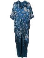 Josie Natori Floral-embroidered Caftan Dress - Blue
