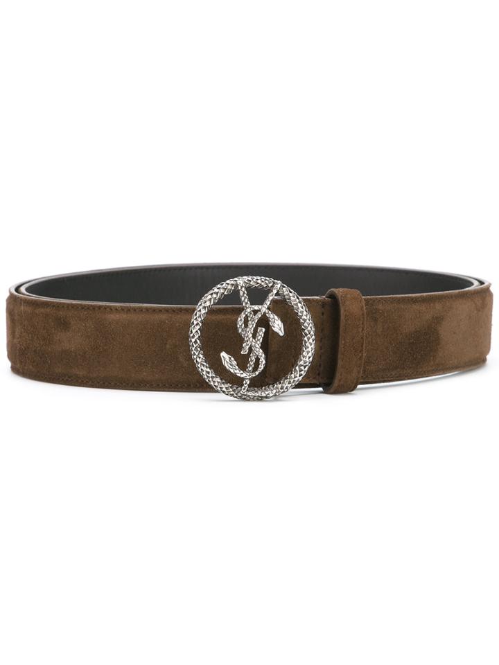 Saint Laurent Monogram Serpent Belt, Men's, Size: 95, Brown, Suede