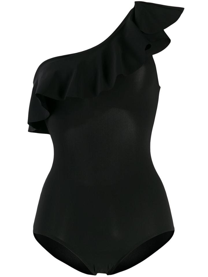 Isabel Marant One Shoulder Ruffle Swimsuit - Black