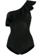 Isabel Marant One Shoulder Ruffle Swimsuit - Black