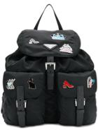 Prada Pin Embellished Backpack - Black