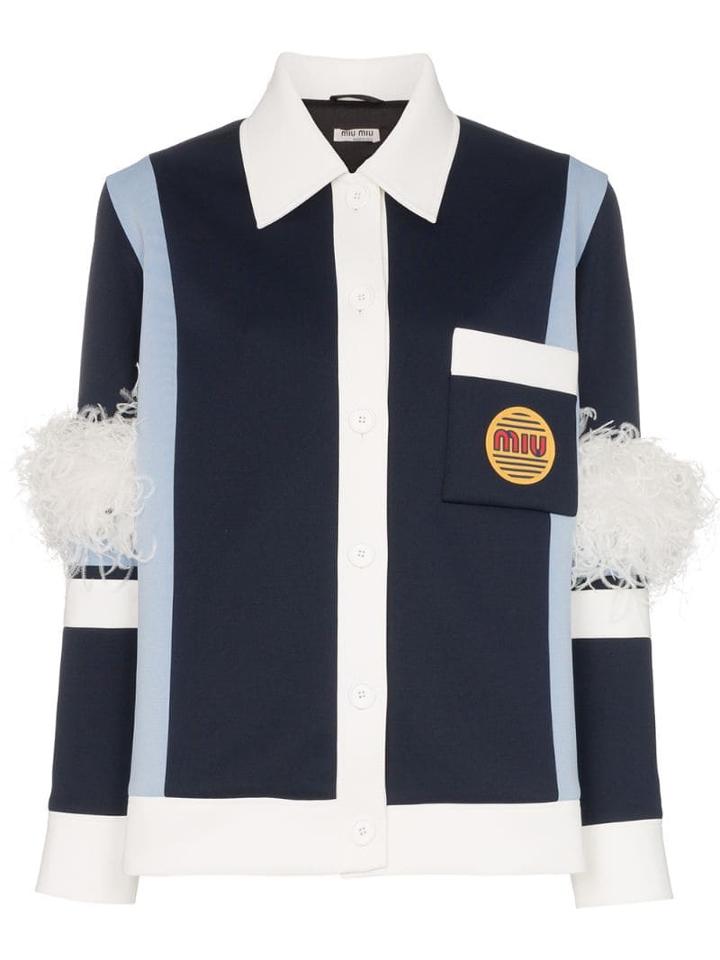 Miu Miu Technical Jersey And Feather Trim Jacket - Blue