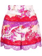 Emilio Pucci Floral Lace Fitted Shorts - Pink & Purple