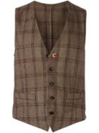 Lardini Checked Waistcoat, Men's, Size: 50, Brown, Nylon/viscose/wool
