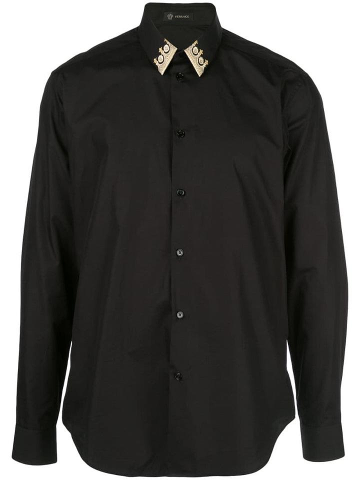 Versace Patterned Collar Button-down Shirt - Black