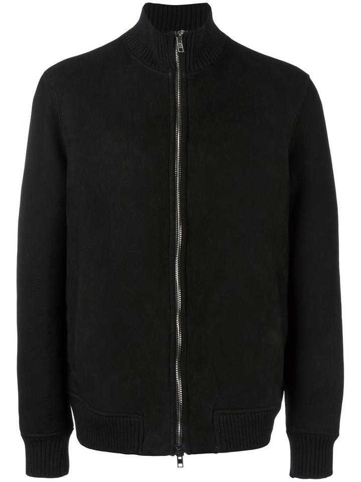 Salvatore Santoro Zipped Bomber Jacket, Men's, Size: 50, Black, Leather/cotton