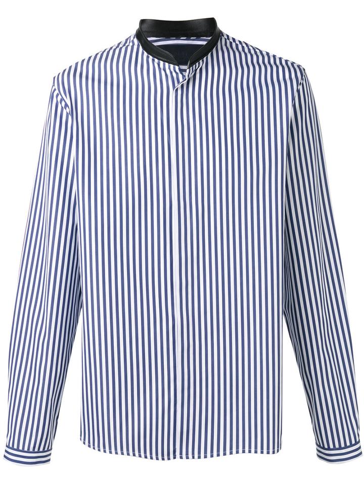 Juun.j Neck Detail Striped Shirt, Men's, Size: 50, Blue, Cotton