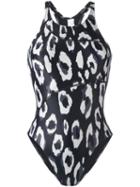 Adidas By Stella Mccartney Leopard Print Performance Swimsuit, Women's, Size: Large, Black, Polyester/spandex/elastane