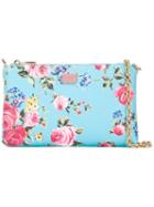 Dolce & Gabbana Floral Print Chain Clutch Bag, Women's, Blue, Leather