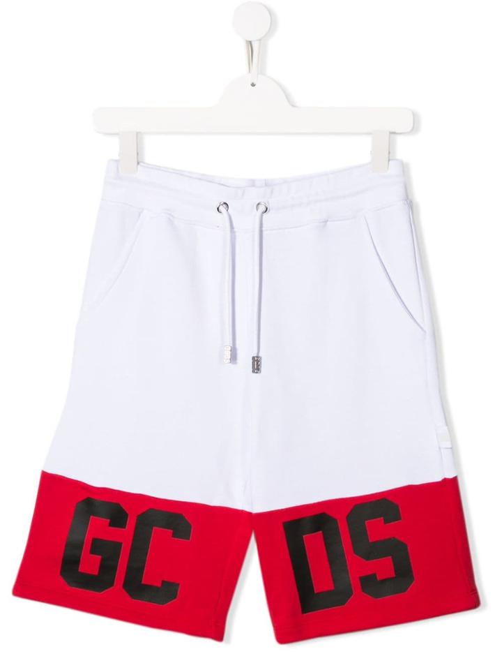Gcds Kids Colourblock Logo Shorts - White