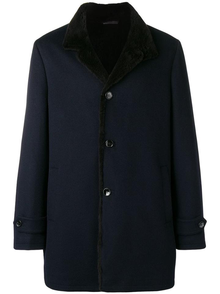 Manzoni 24 Fur Lined Single-breasted Coat - Blue