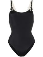 Solid And Striped Contrast Strap Swimsuit - Black