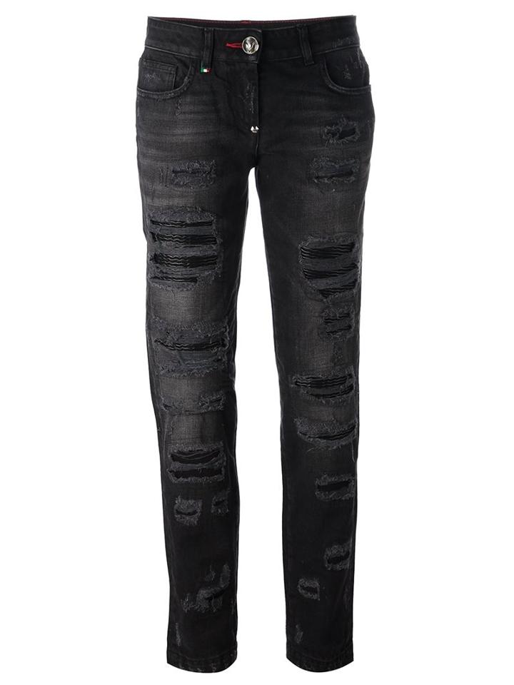 Philipp Plein Distressed Boyfriend Jeans, Women's, Size: 28, Black, Cotton