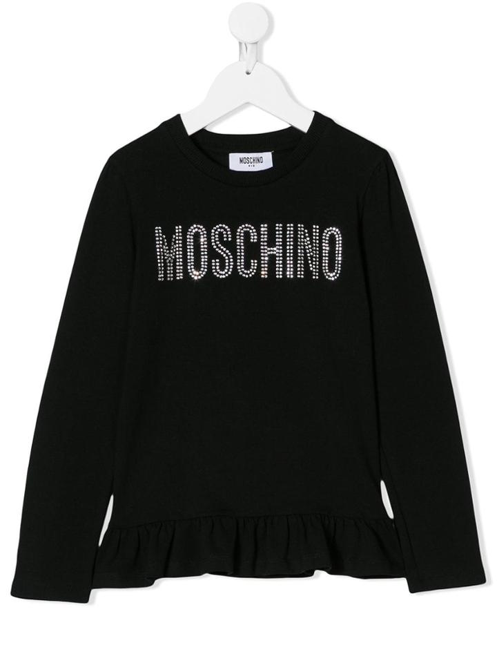 Moschino Kids Teen Crystal Logo Long Sleeve T-shirt - Black