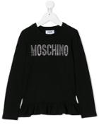 Moschino Kids Teen Crystal Logo Long Sleeve T-shirt - Black