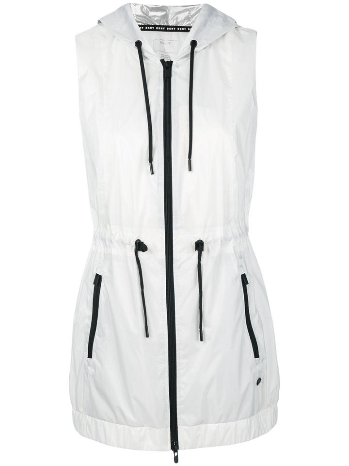 Dkny - Longline Hooded Gilet - Women - Polyester - L, White, Polyester