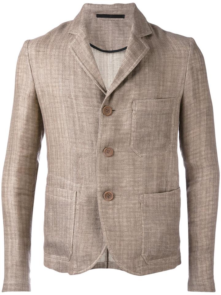 Giorgio Armani - Three-button Blazer - Men - Cotton/linen/flax - 50, Nude/neutrals, Cotton/linen/flax